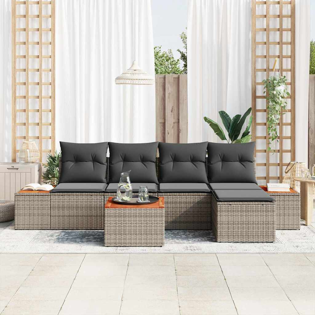 Garten-Sofa-Set 6 pcs Grau 184 x 62 x 85 cm Poly Rattan