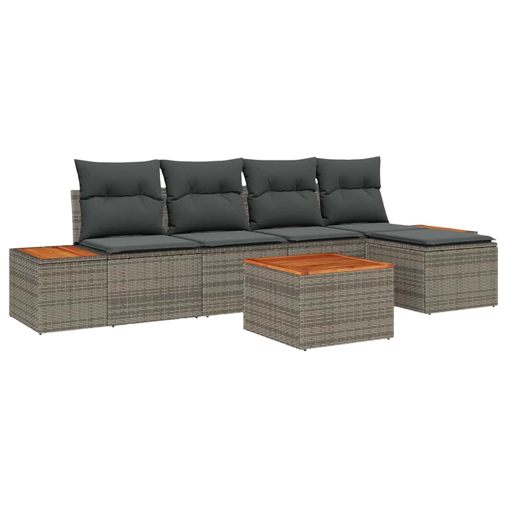 Garten-Sofa-Set 6 pcs Grau 184 x 62 x 85 cm Poly Rattan