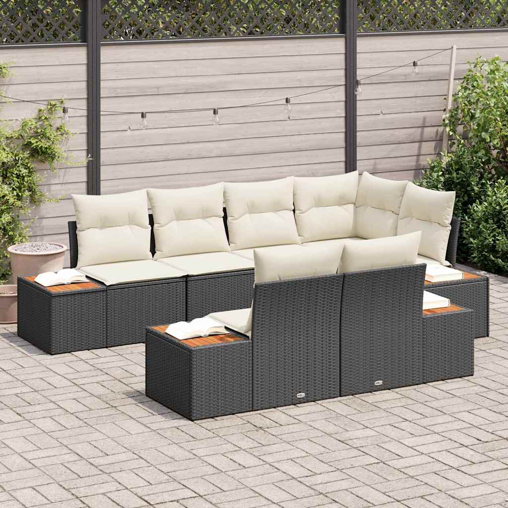 Garten-Sofa-Set 7 pcs Schwarz und Creme 264 x 154 x 85 cm