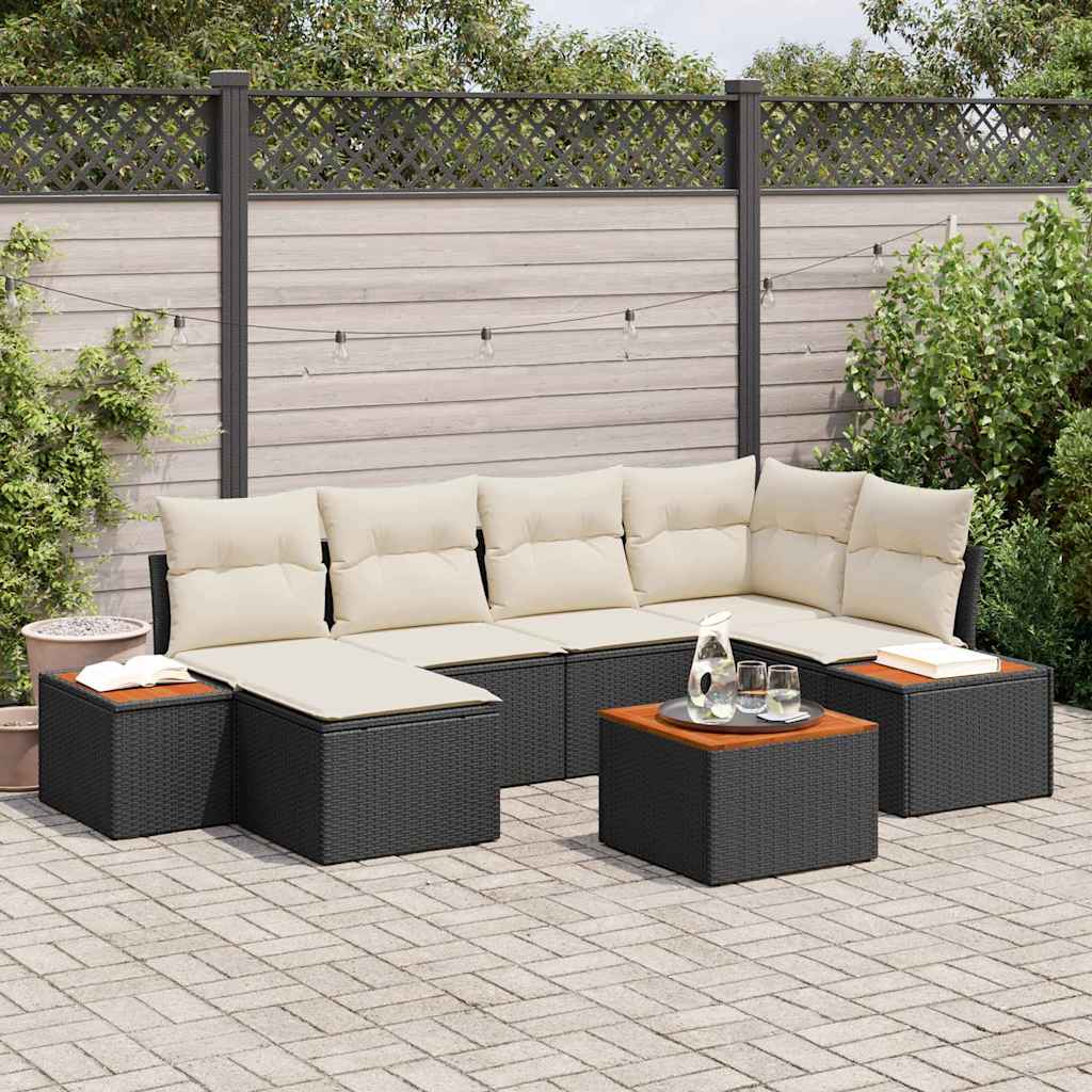 Garten-Sofa-Set 7 pcs Schwarz und Creme 264 x 154 x 85 cm