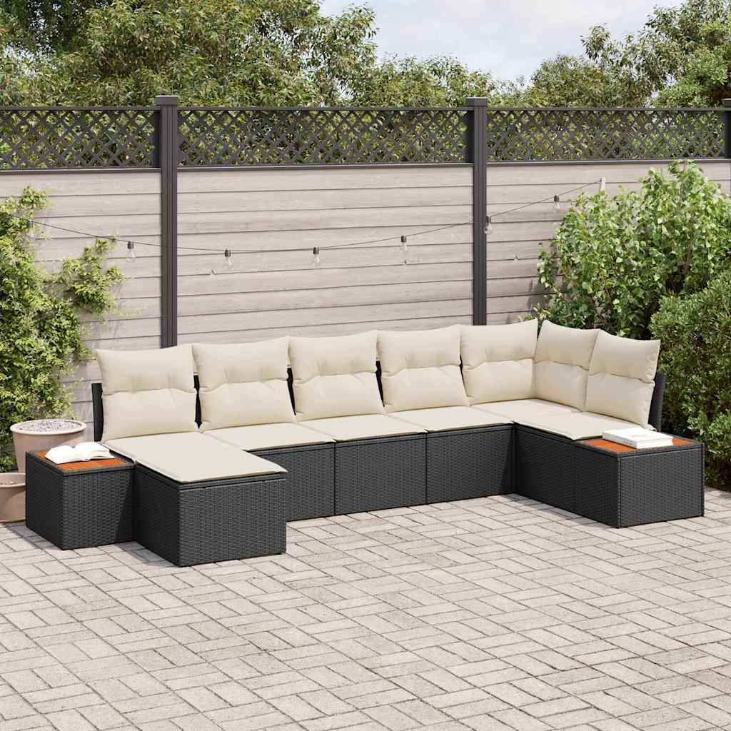 Garten-Sofa-Set 7 pcs Schwarz und Creme 319 x 154 x 85 cm