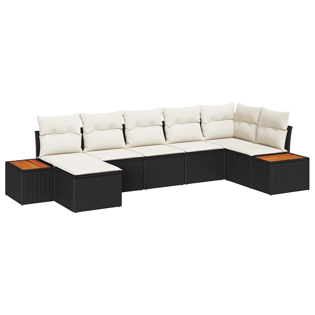 Garten-Sofa-Set 7 pcs Schwarz und Creme 319 x 154 x 85 cm