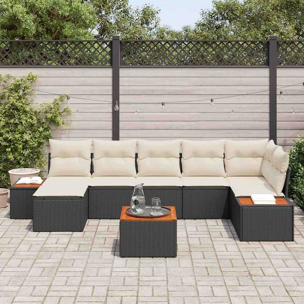 Garten-Sofa-Set 8 pcs Schwarz und Creme 319 x 154 x 85 cm