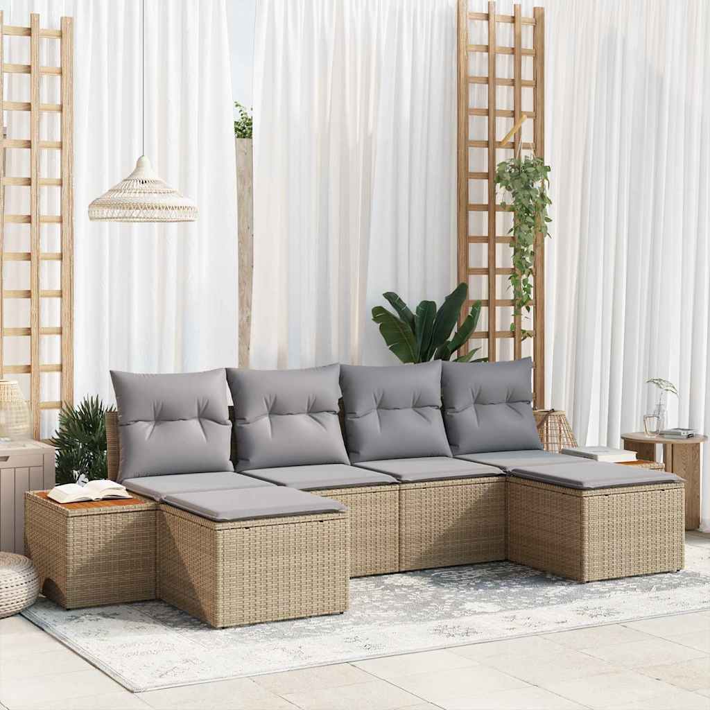 Garten-Sofa-Set 6 pcs Beige und Hellgrau 184 x 62 x 85 cm