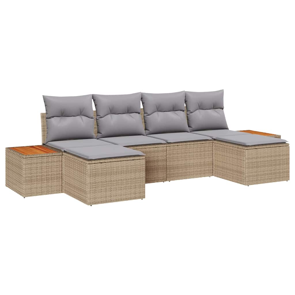 Garten-Sofa-Set 6 pcs Beige und Hellgrau 184 x 62 x 85 cm