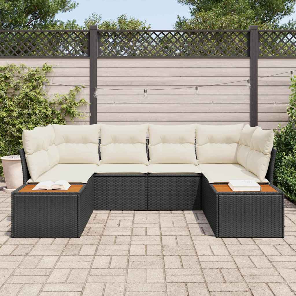 Garten-Sofa-Set 6 pcs Schwarz und Creme 234 x 154 x 85 cm