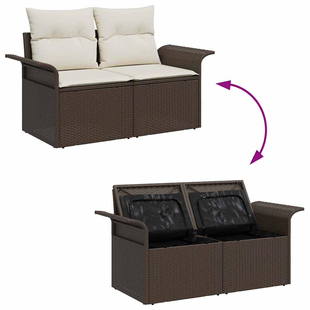 Garten-Sofa-Set mit Kissen mit Speicher 8 pcs Braun Poly Rattan