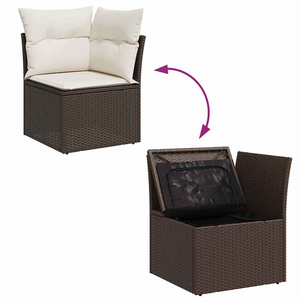 Garten-Sofa-Set mit Kissen mit Speicher 8 pcs Braun Poly Rattan