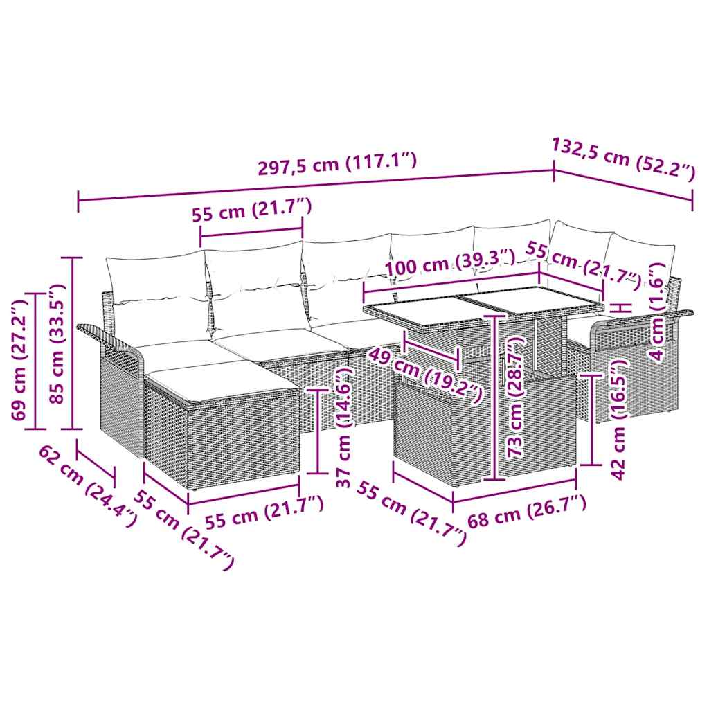 Garten-Sofa-Set mit Kissen mit Speicher 8 pcs Braun Poly Rattan