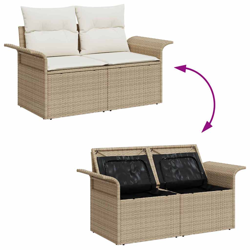 Garten-Sofa-Set mit Kissen mit Speicher 8 pcs Beige Poly Rattan