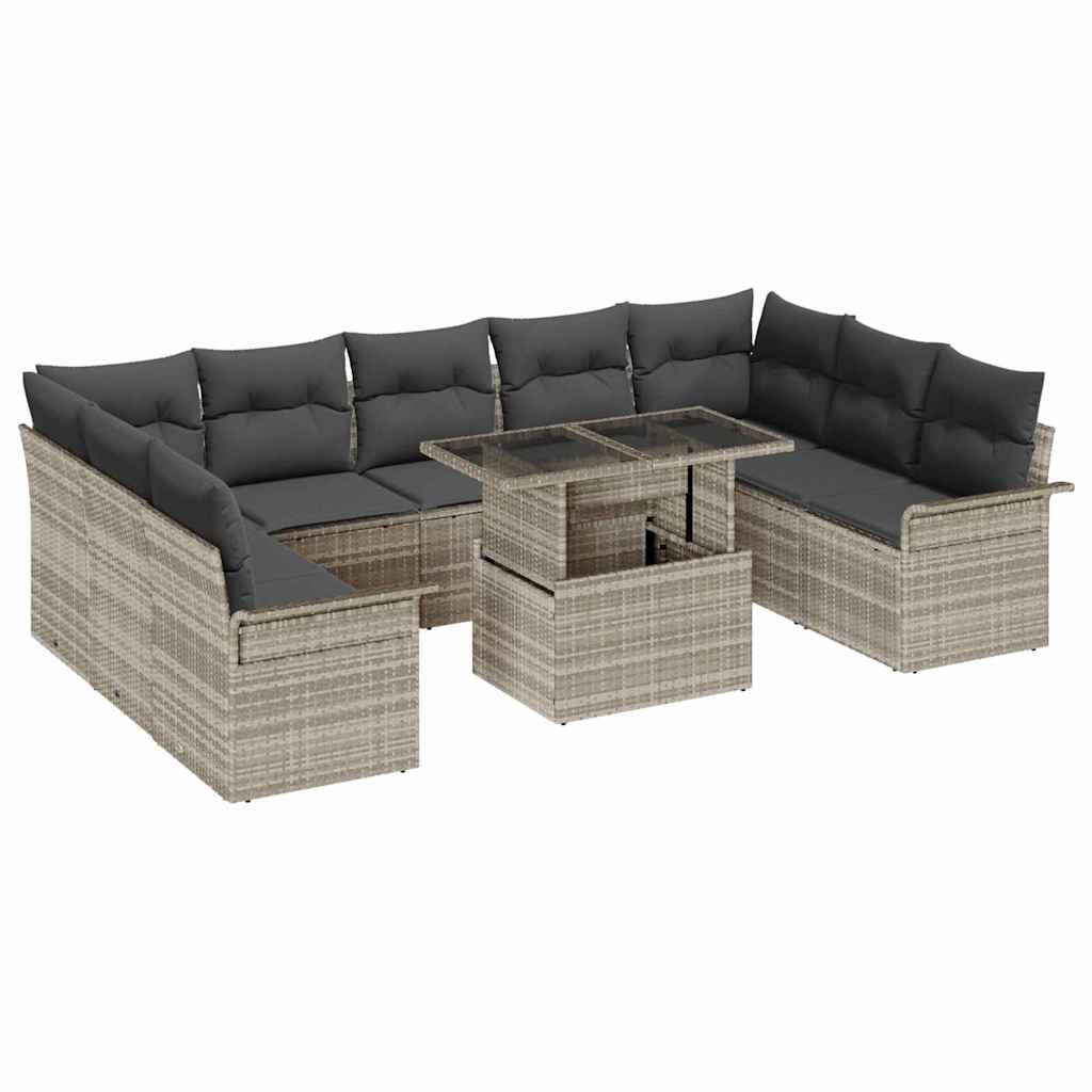 Garten-Sofa-Set 10 pcs Hellgrau 100 x 55 x 73 cm Poly Rattan