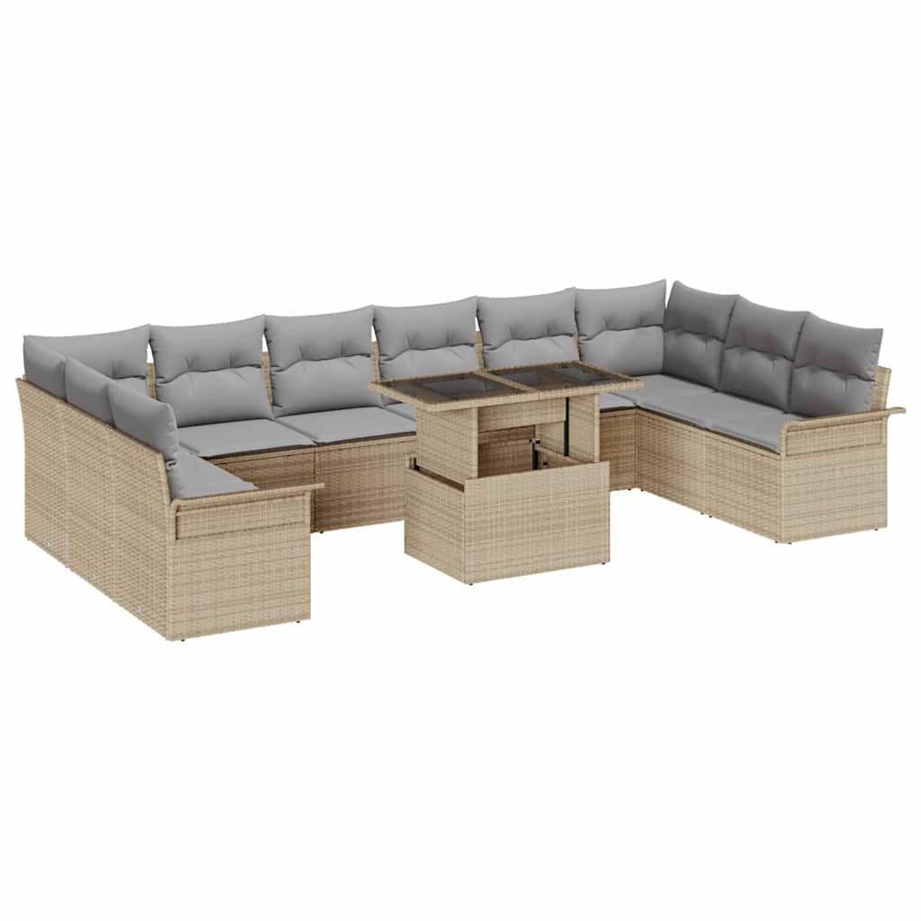 Garten-Sofa-Set 11 pcs Beige 100 x 55 x 73 cm Poly Rattan