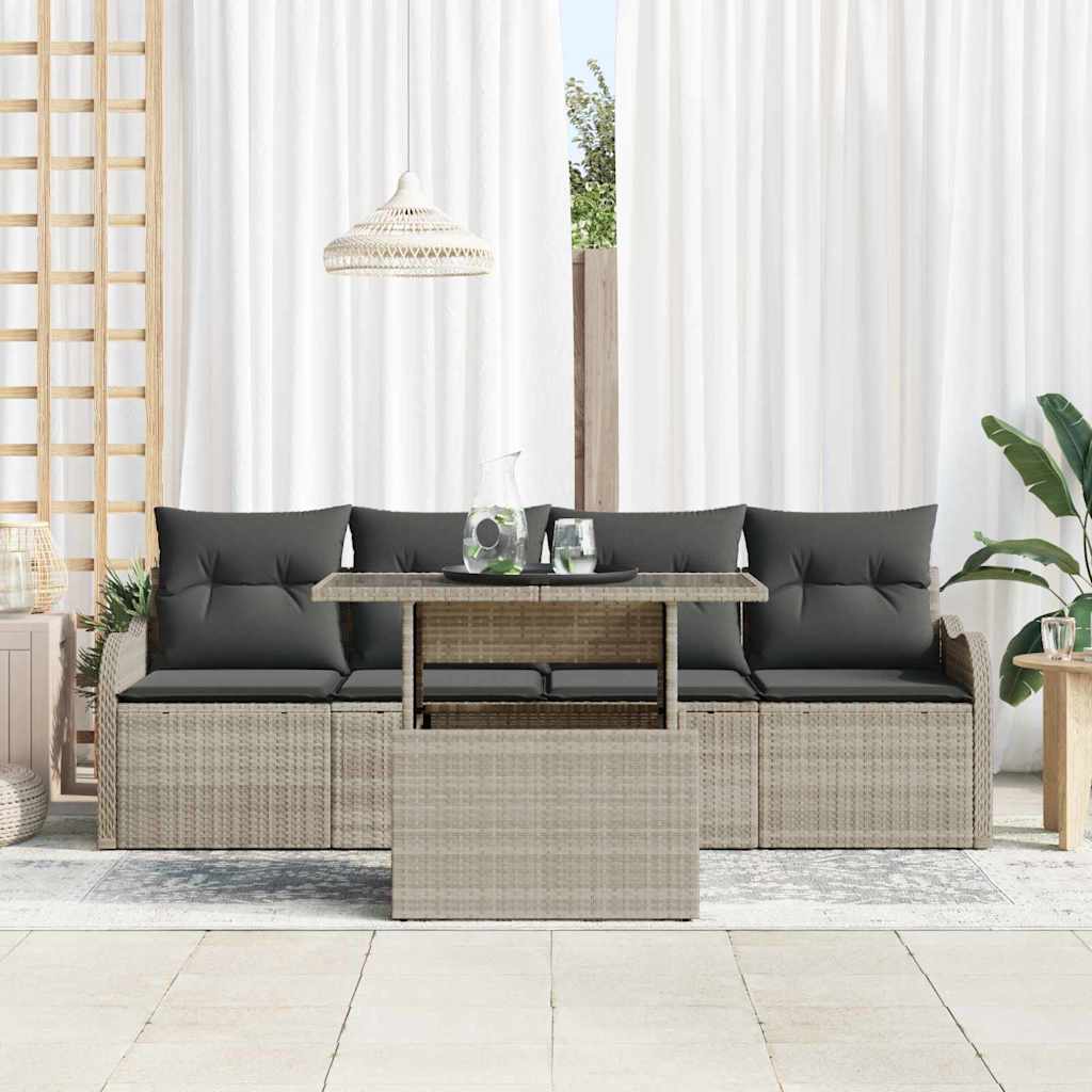 Garten-Sofa-Set 5 pcs Hellgrau 100 x 55 x 73 cm Poly Rattan