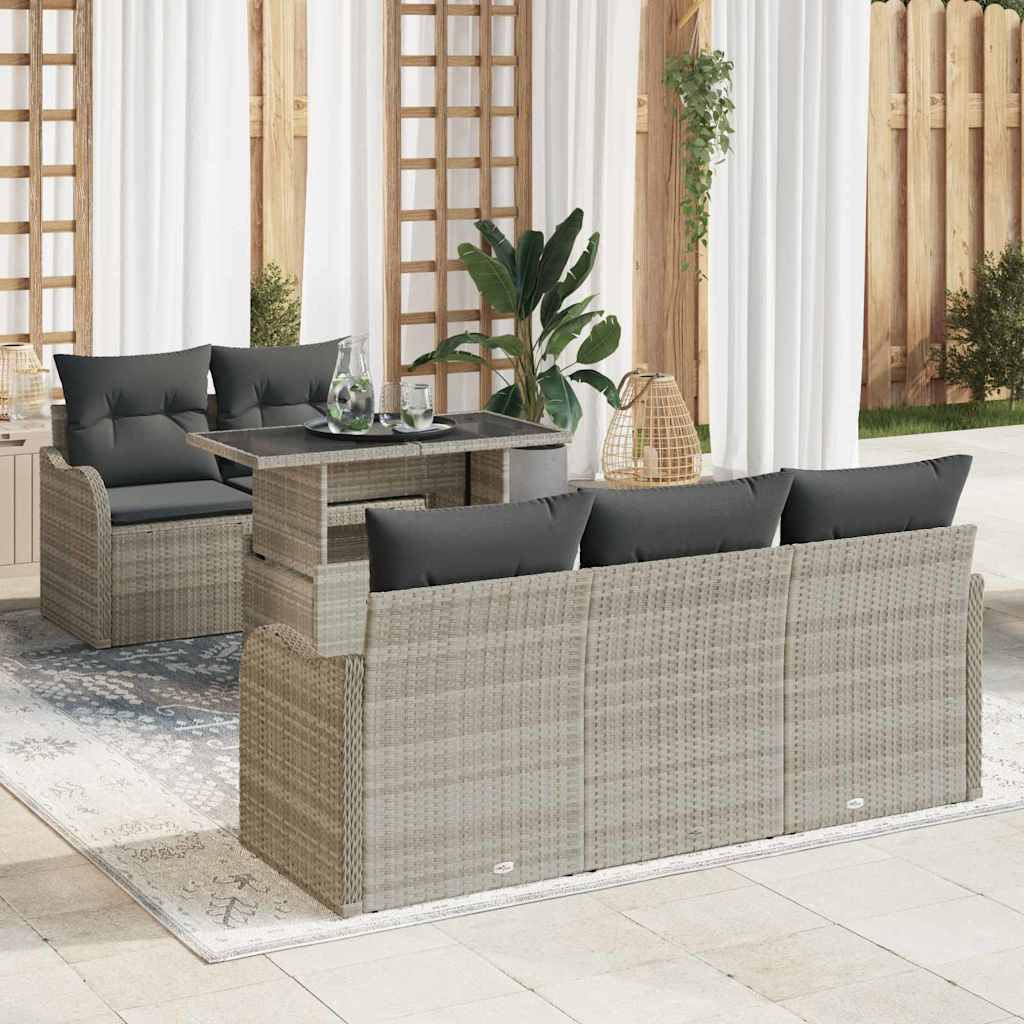 Garten-Sofa-Set 6 pcs Hellgrau 100 x 55 x 73 cm Poly Rattan
