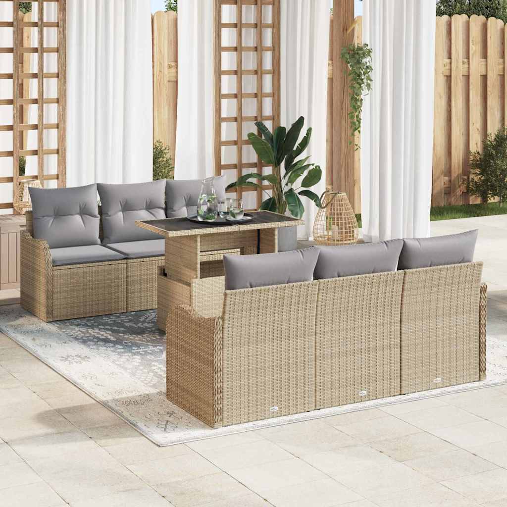 Garten-Sofa-Set 7 pcs Beige 100 x 55 x 73 cm Poly Rattan