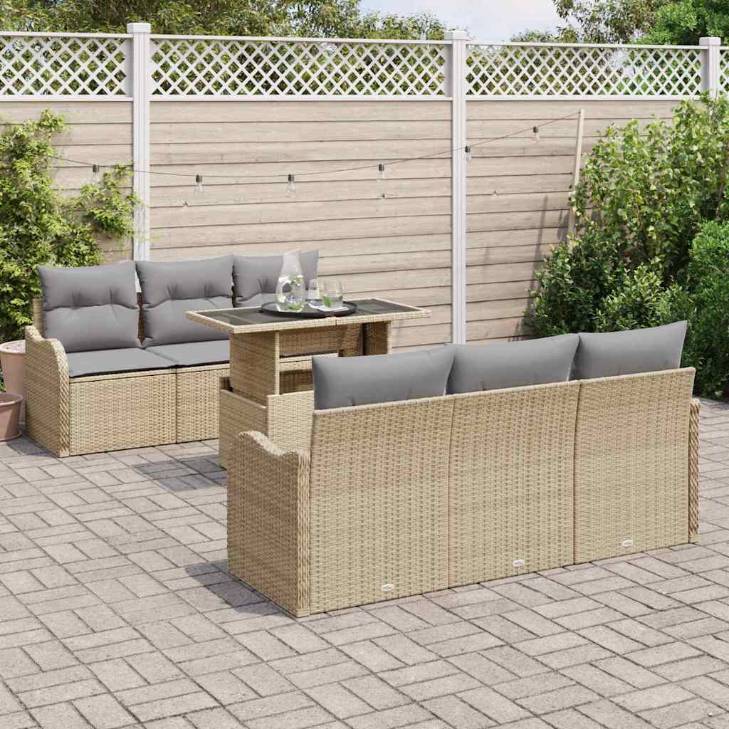 Garten-Sofa-Set 7 pcs Beige 100 x 55 x 73 cm Poly Rattan