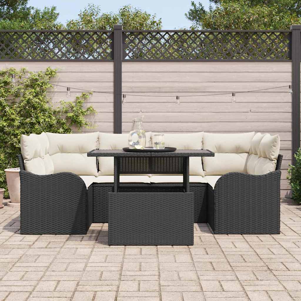Garten-Sofa-Set 7 pcs Schwarz 100 x 55 x 73 cm Poly Rattan