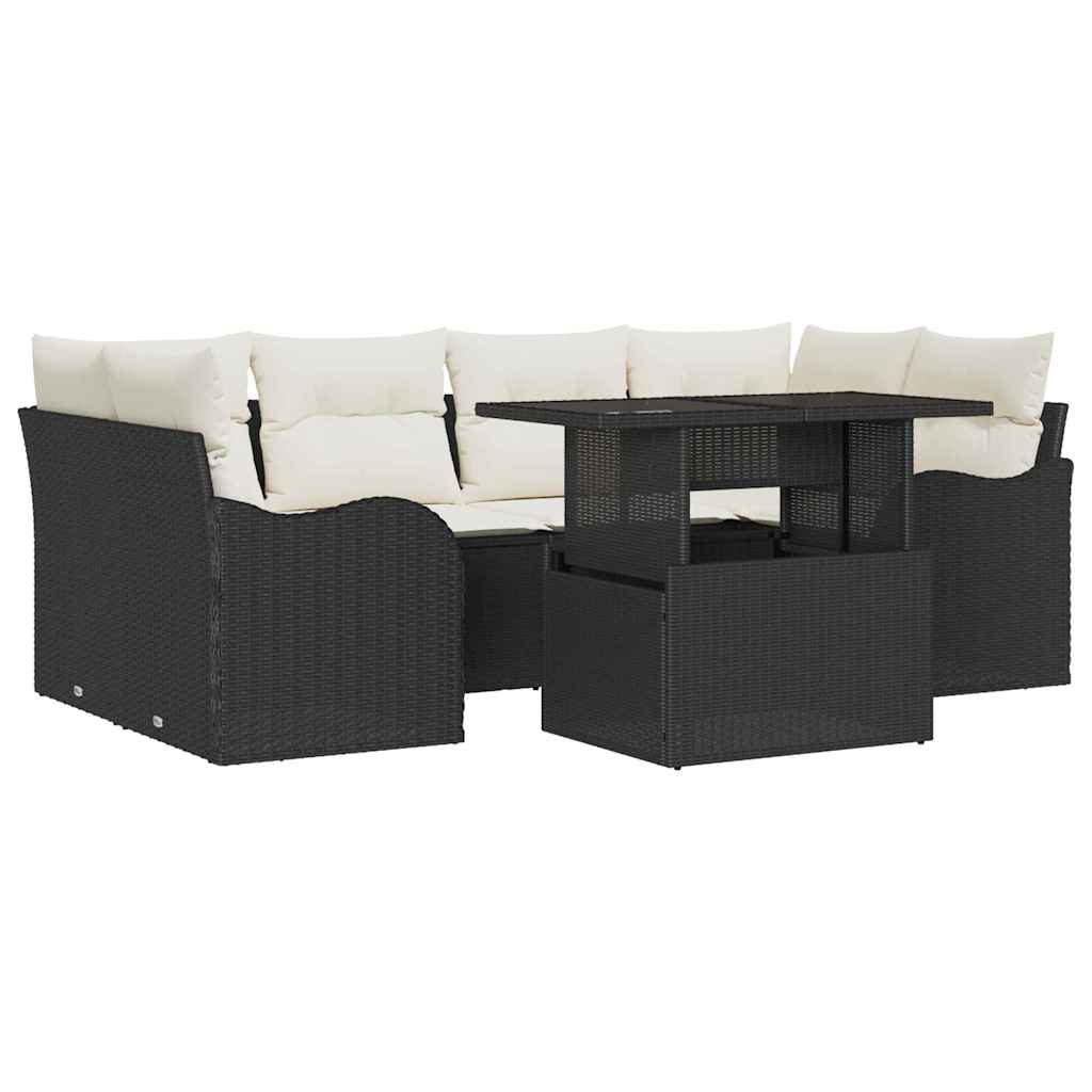 Garten-Sofa-Set 7 pcs Schwarz 100 x 55 x 73 cm Poly Rattan