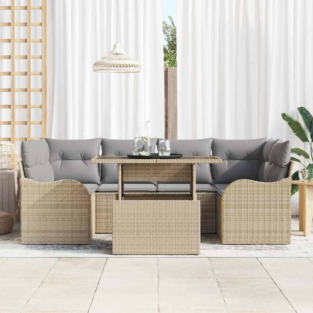 Garten-Sofa-Set 7 pcs Beige 100 x 55 x 73 cm Poly Rattan