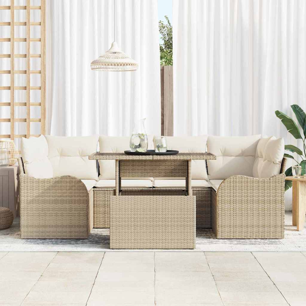 Garten-Sofa-Set 7 pcs Beige 100 x 55 x 73 cm Poly Rattan