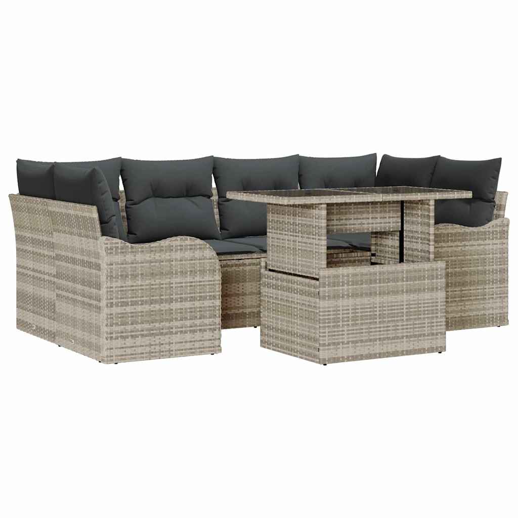 Garten-Sofa-Set 7 pcs Hellgrau 100 x 55 x 73 cm Poly Rattan