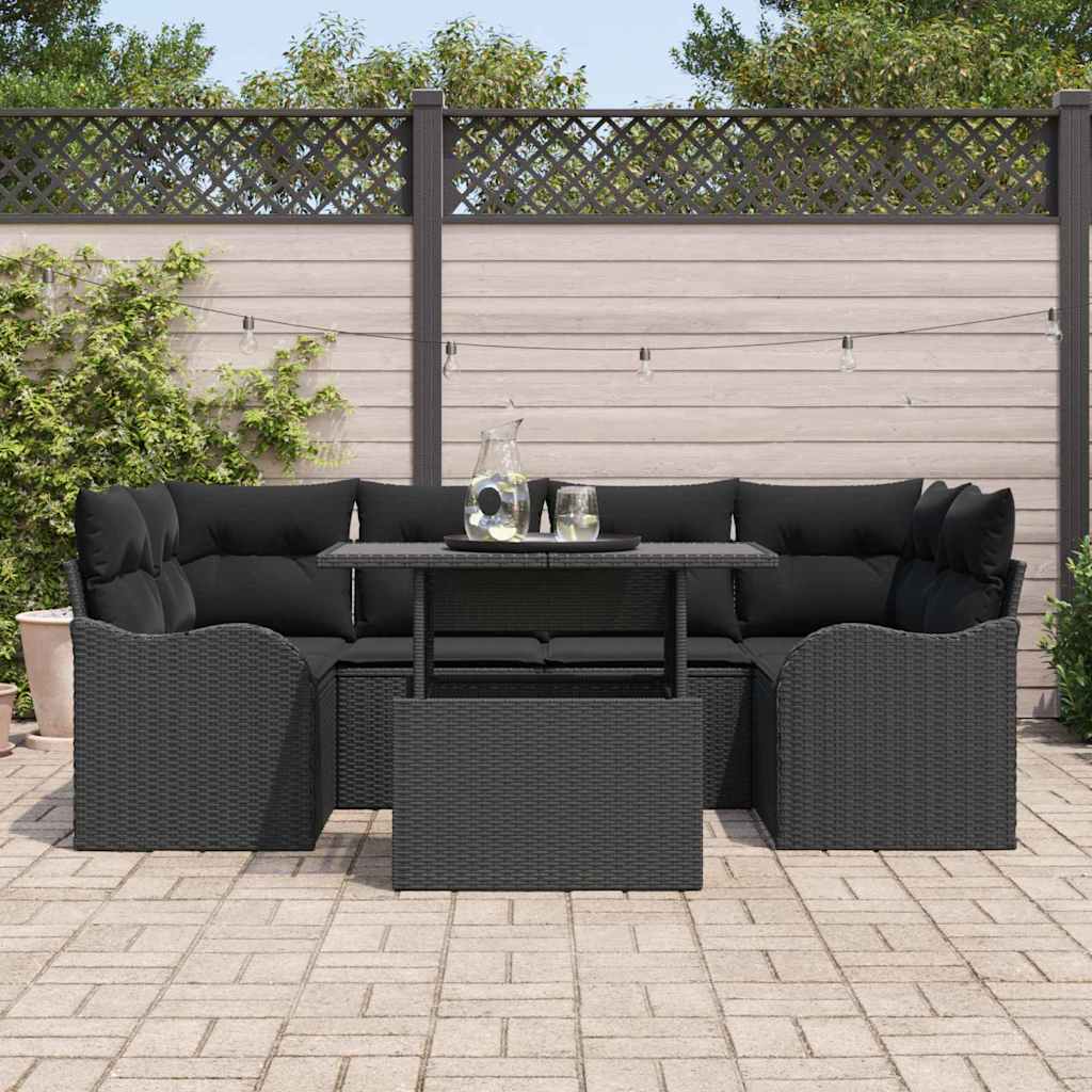 Garten-Sofa-Set 7 pcs Schwarz 100 x 55 x 73 cm Poly Rattan