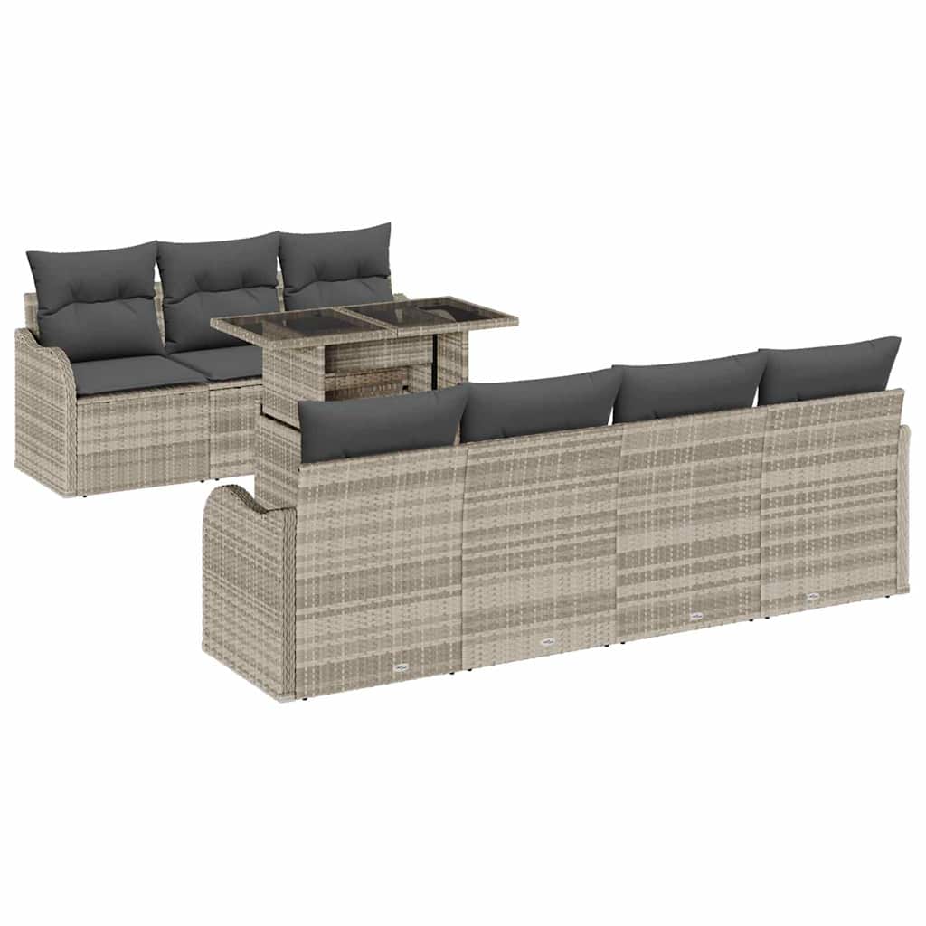 Garten-Sofa-Set 8 pcs Hellgrau 100 x 55 x 73 cm Poly Rattan