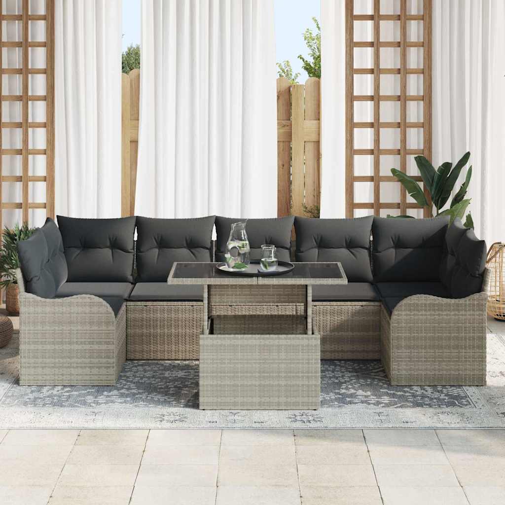 Garten-Sofa-Set 8 pcs Hellgrau 100 x 55 x 73 cm Poly Rattan
