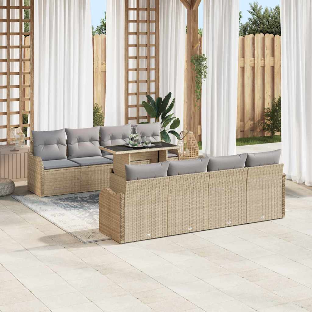 Garten-Sofa-Set 9 pcs Beige 100 x 55 x 73 cm Poly Rattan