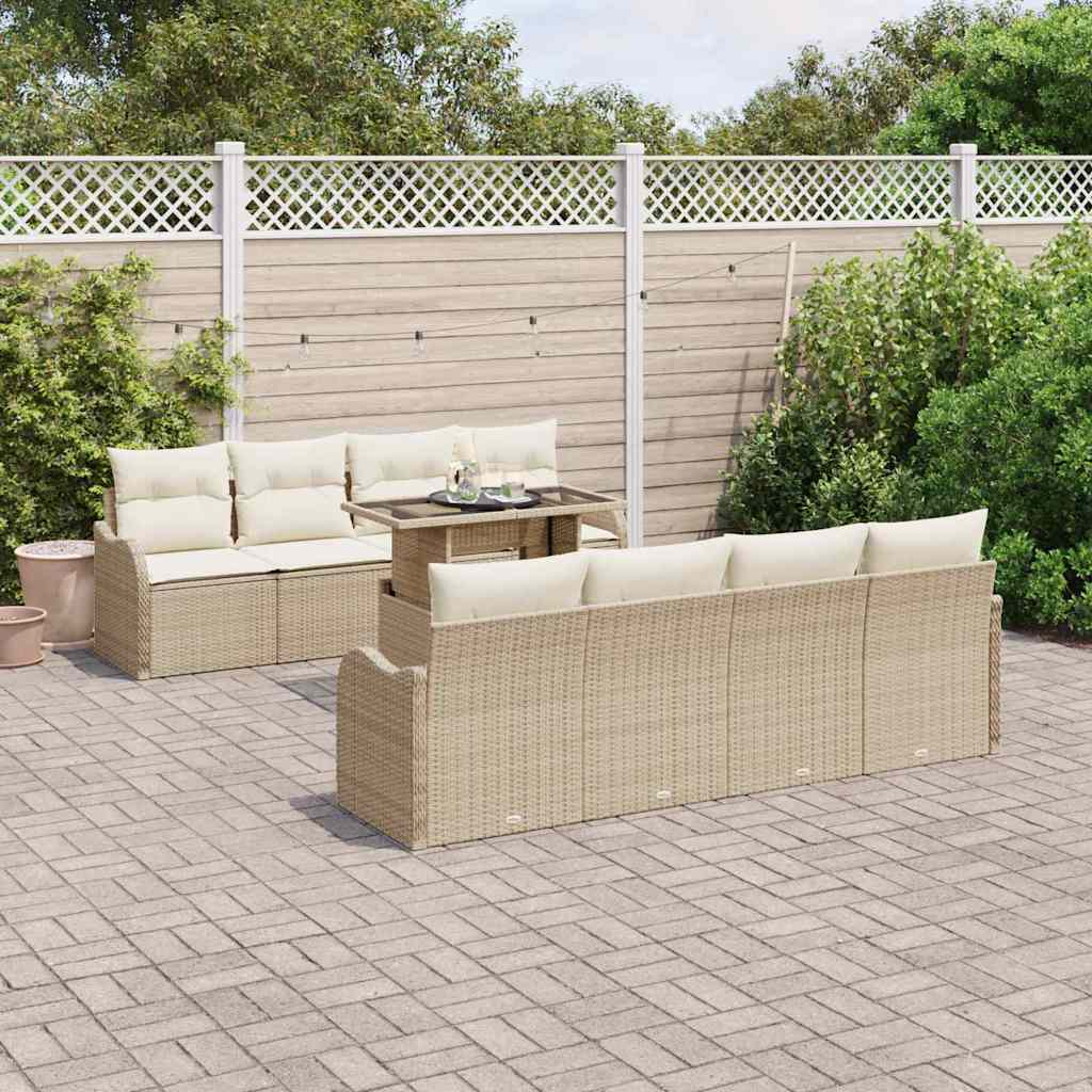 Garten-Sofa-Set 9 pcs Beige 100 x 55 x 73 cm Poly Rattan