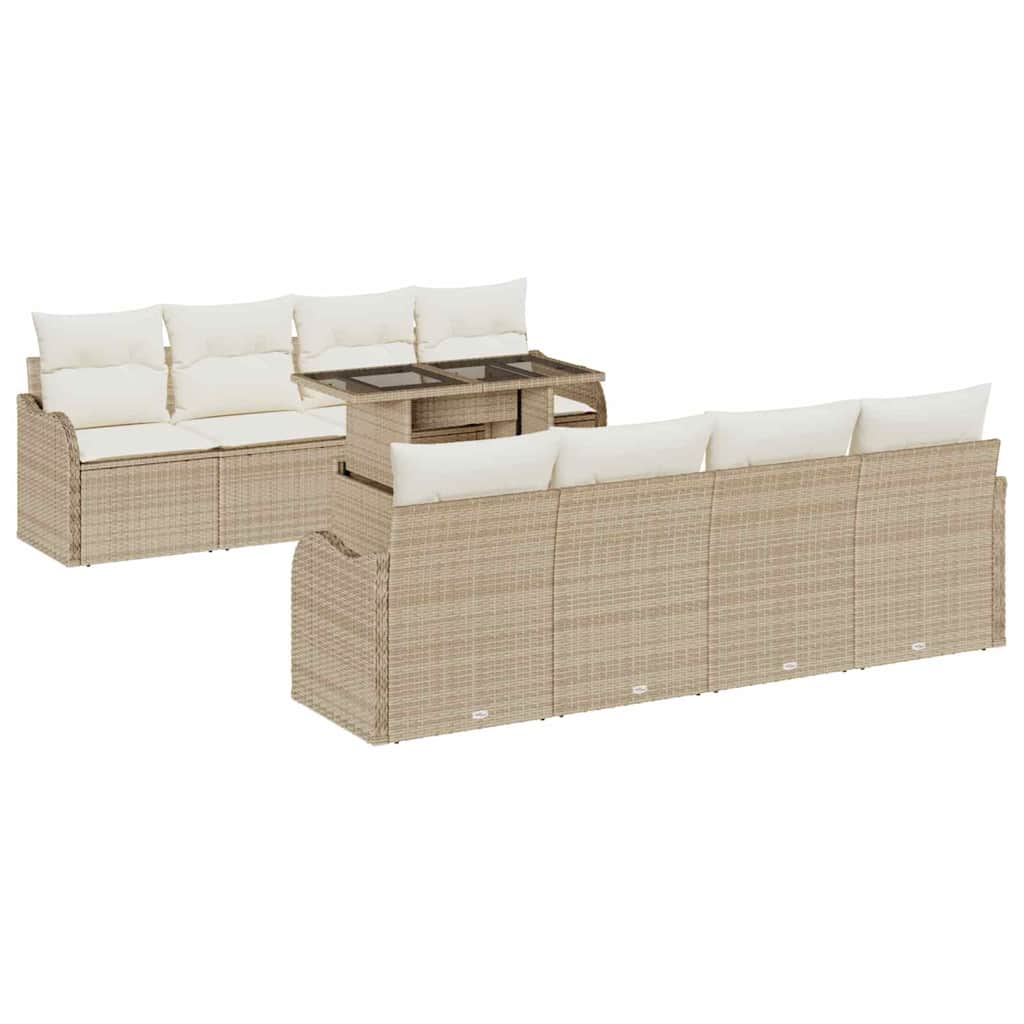 Garten-Sofa-Set 9 pcs Beige 100 x 55 x 73 cm Poly Rattan