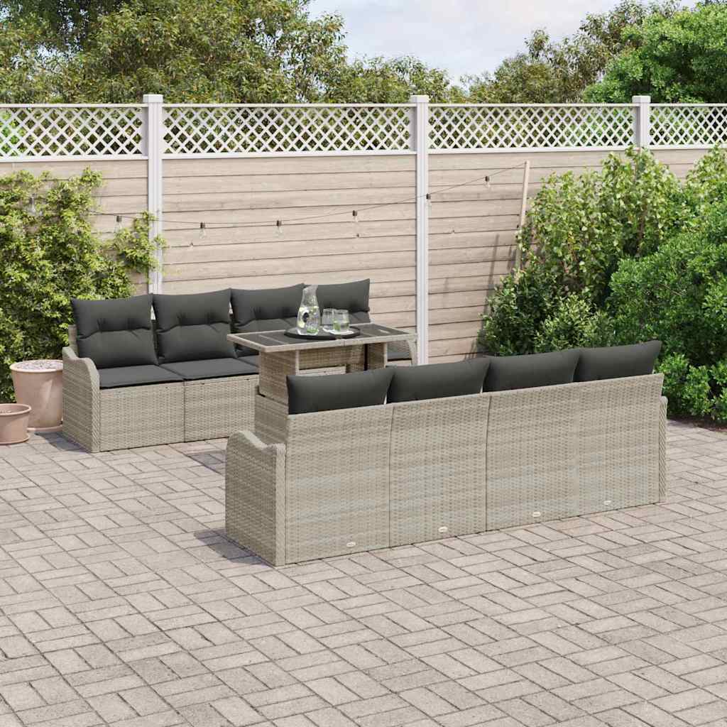 Garten-Sofa-Set 9 pcs Hellgrau 100 x 55 x 73 cm Poly Rattan