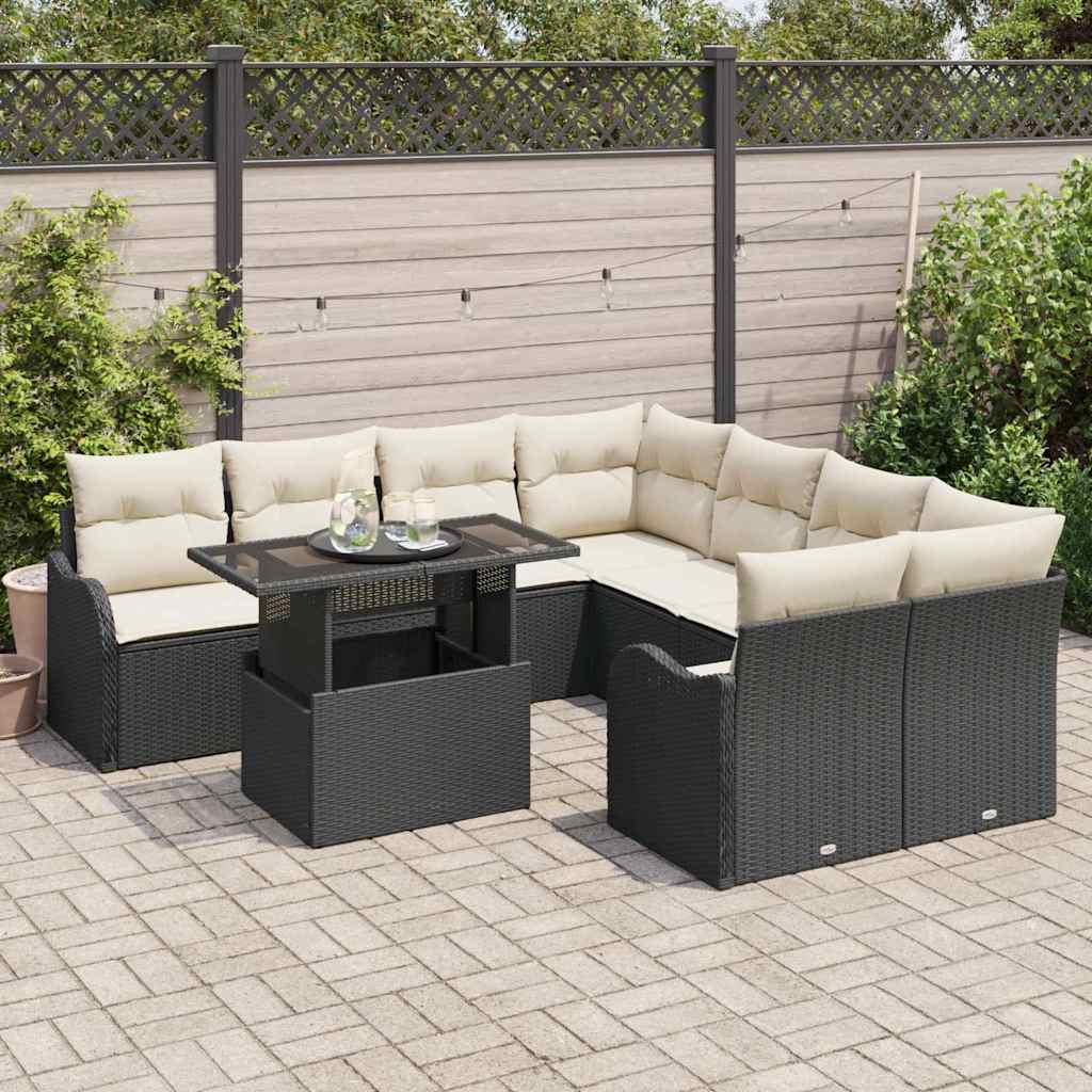 Garten-Sofa-Set 9 pcs Schwarz 100 x 55 x 73 cm Poly Rattan