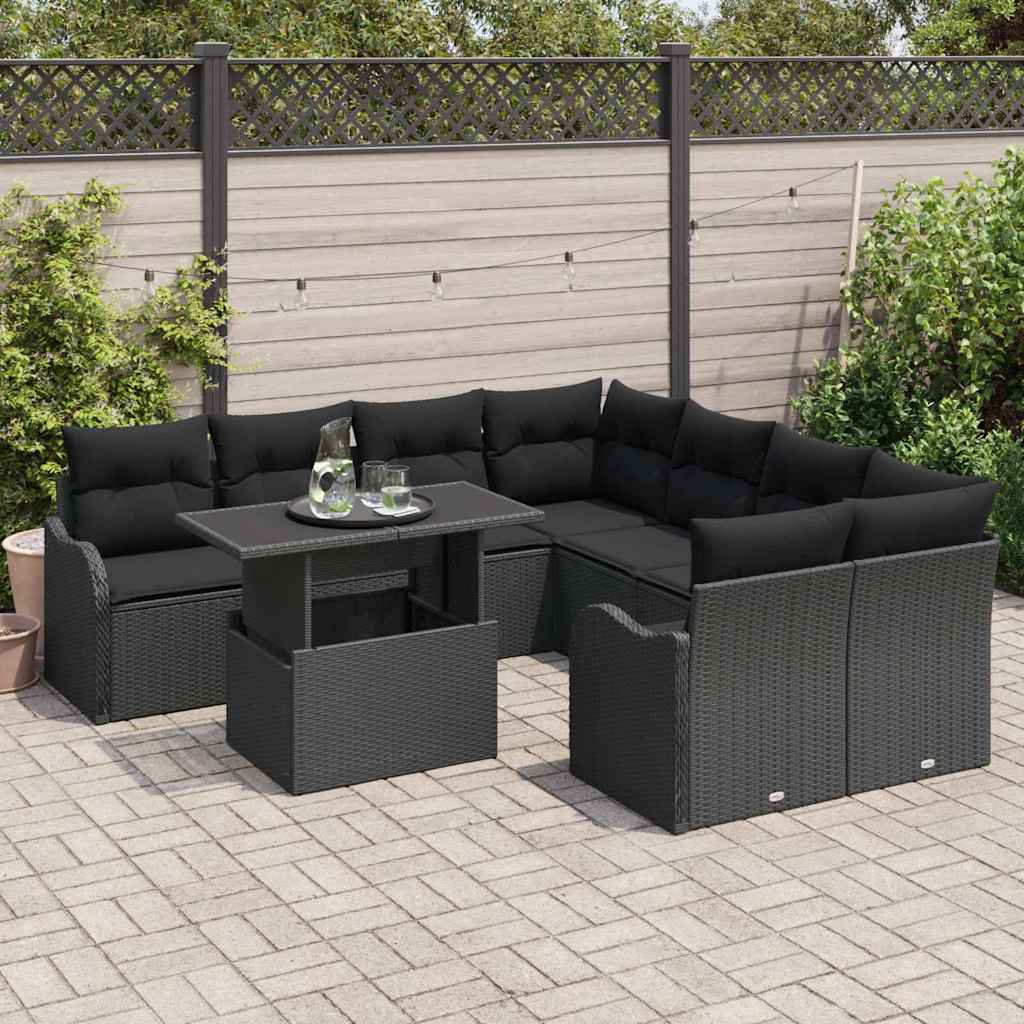 Garten-Sofa-Set 9 pcs Schwarz 100 x 55 x 73 cm Poly Rattan