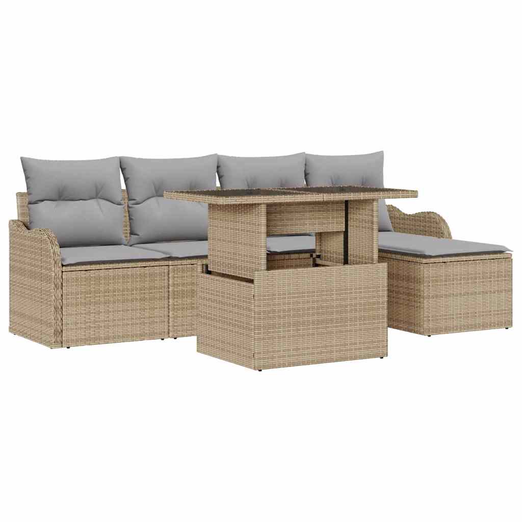 Garten-Sofa-Set mit Kissen mit Speicher 6 pcs Beige Poly Rattan