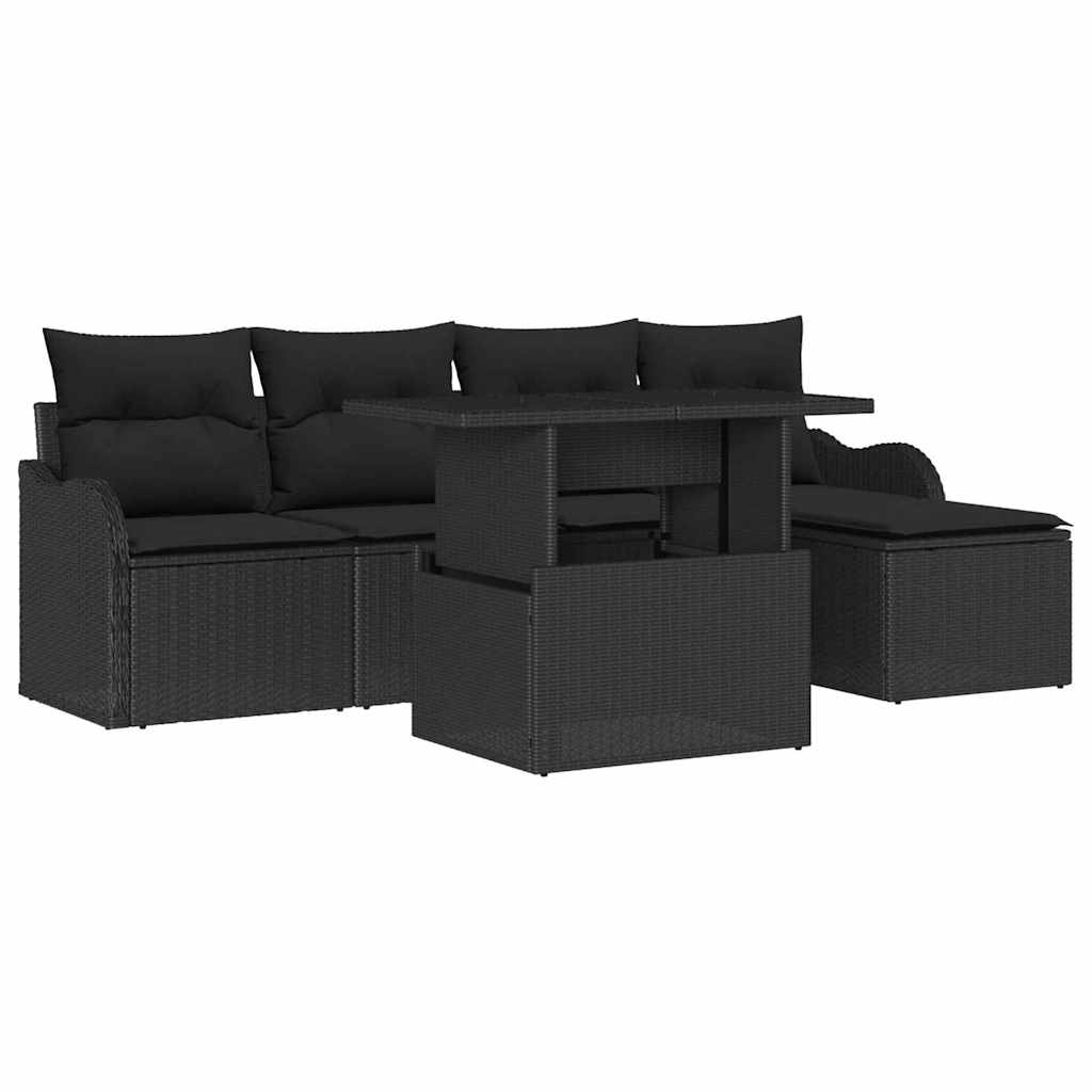 Garten-Sofa-Set mit Kissen 6 pcs Schwarz Poly Rattan