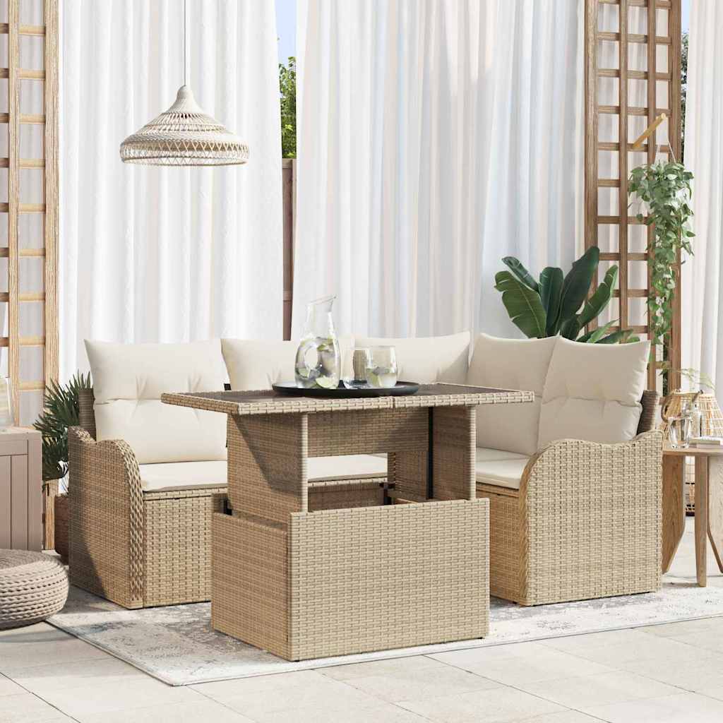 Garten-Sofa-Set 5 pcs Beige 100 x 55 x 73 cm Poly Rattan