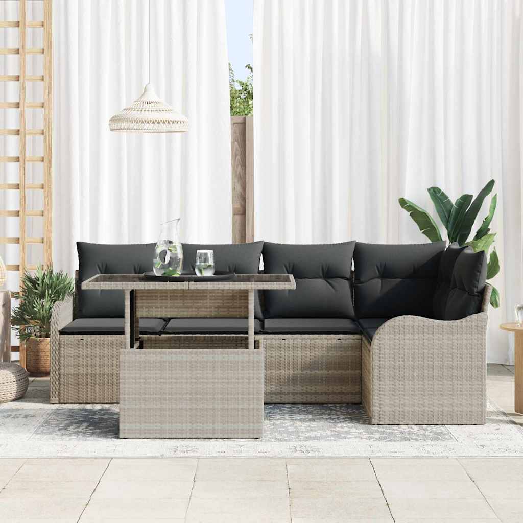 Garten-Sofa-Set 6 pcs Hellgrau 100 x 55 x 73 cm Poly Rattan