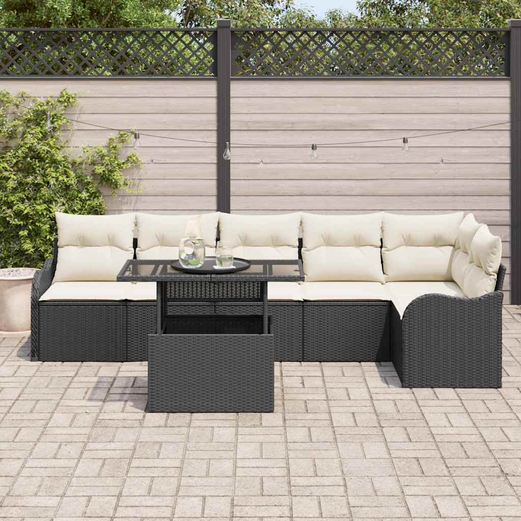 Garten-Sofa-Set 7 pcs Schwarz 100 x 55 x 73 cm Poly Rattan