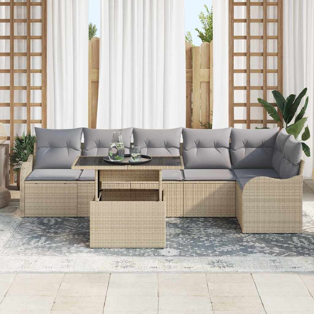 Garten-Sofa-Set 7 pcs Beige 100 x 55 x 73 cm Poly Rattan