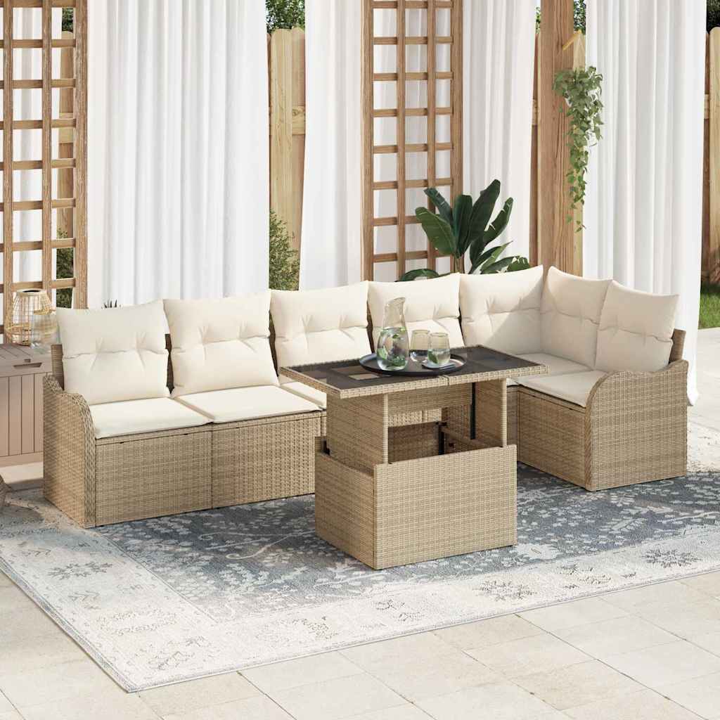 Garten-Sofa-Set 7 pcs Beige 100 x 55 x 73 cm Poly Rattan