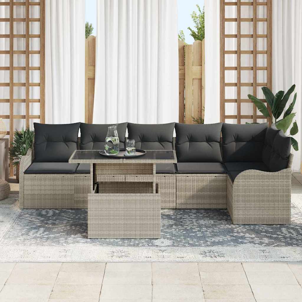 Garten-Sofa-Set 7 pcs Hellgrau 100 x 55 x 73 cm Poly Rattan