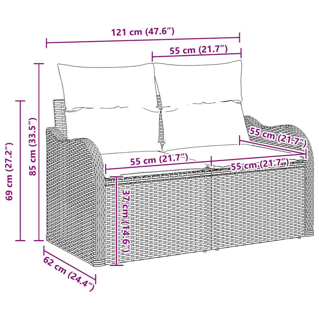 Garten-Sofa-Set 9 pcs Beige 100 x 55 x 73 cm Poly Rattan