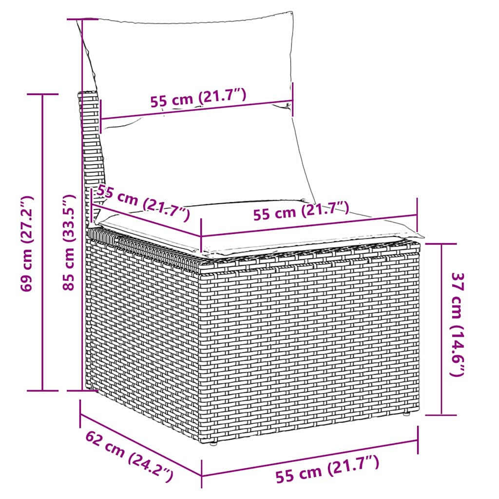 Garten-Sofa-Set 9 pcs Hellgrau 100 x 55 x 73 cm Poly Rattan