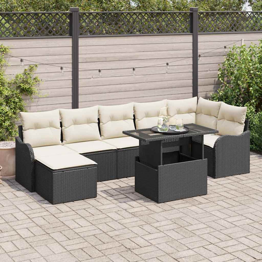 Garten-Sofa-Set mit Kissen 8 pcs Schwarz Poly Rattan