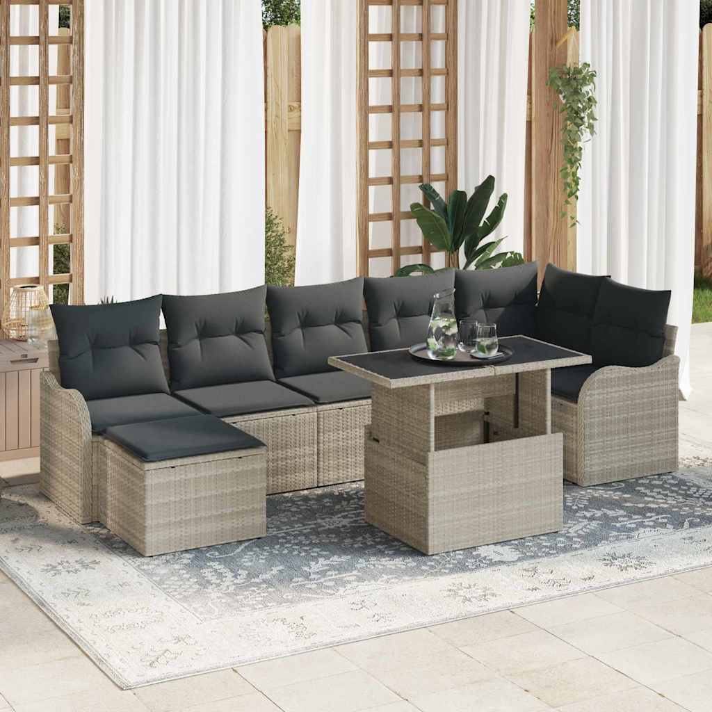 Garten-Sofa-Set mit Kissen 8 pcs Hellgrau Poly Rattan
