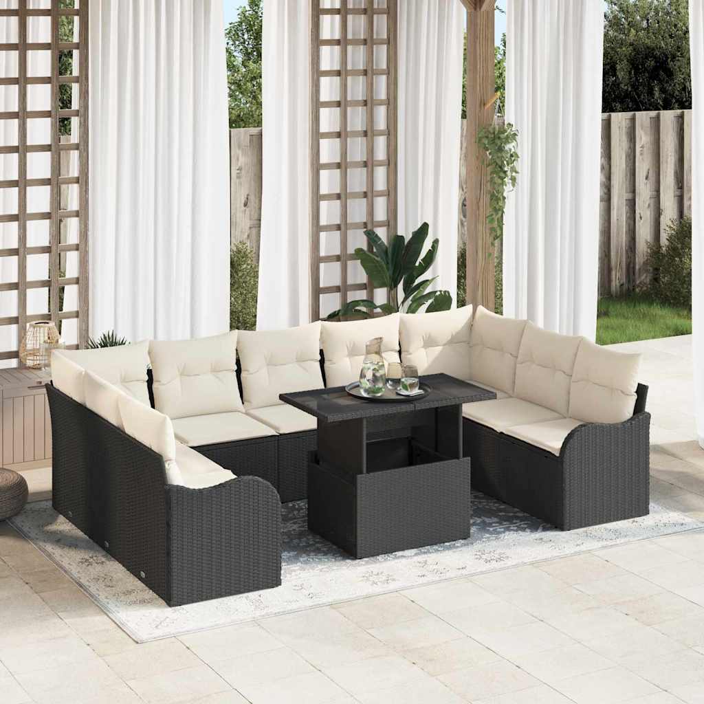 Garten-Sofa-Set 10 pcs Schwarz 100 x 55 x 73 cm Poly Rattan