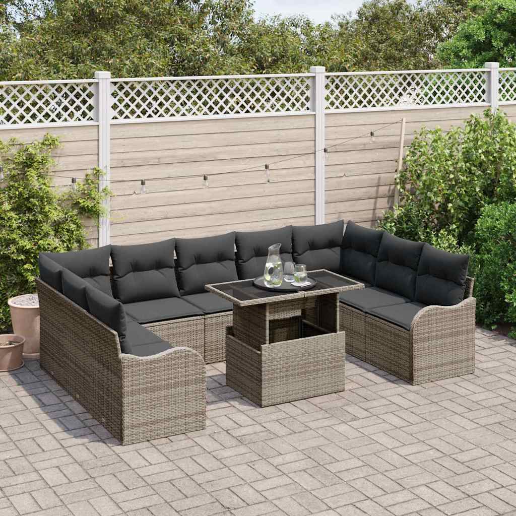 Garten-Sofa-Set 10 pcs Grau 100 x 55 x 73 cm Poly Rattan