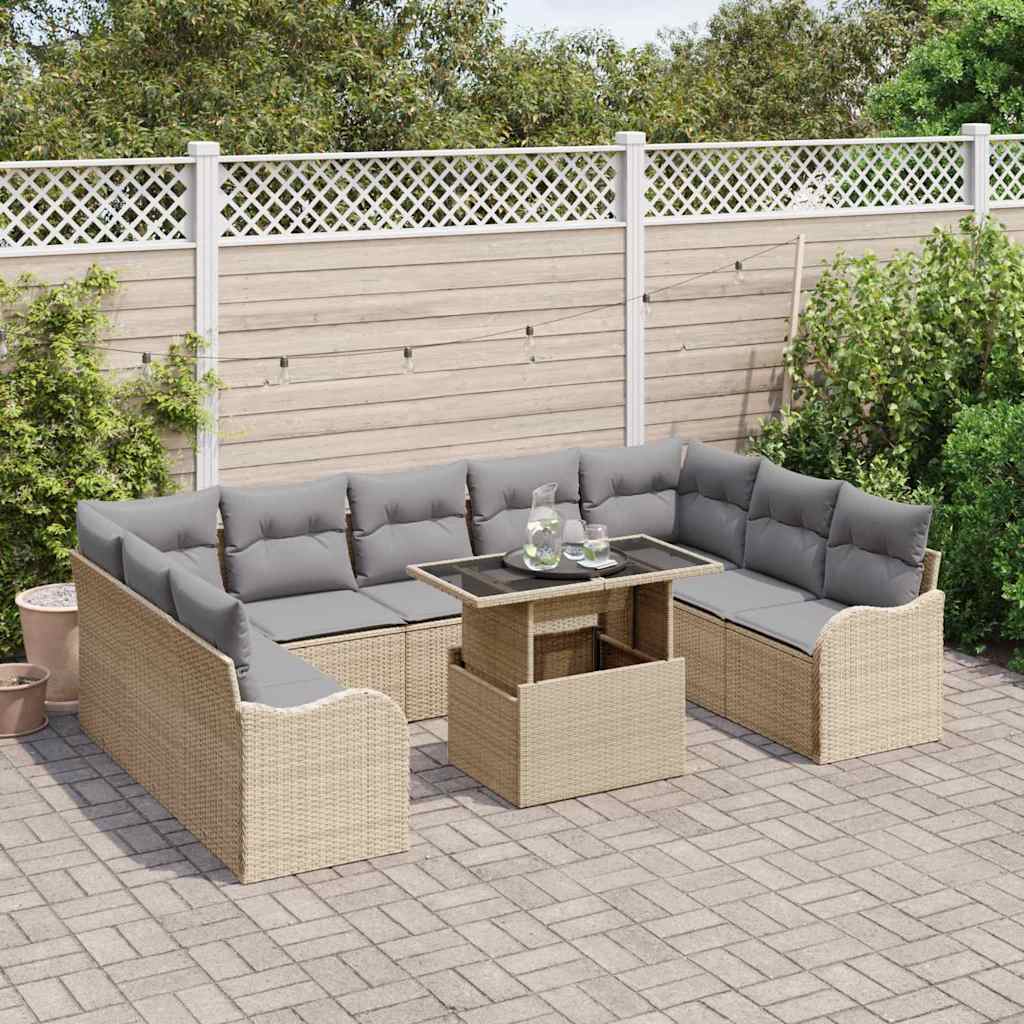Garten-Sofa-Set 10 pcs Beige 100 x 55 x 73 cm Poly Rattan