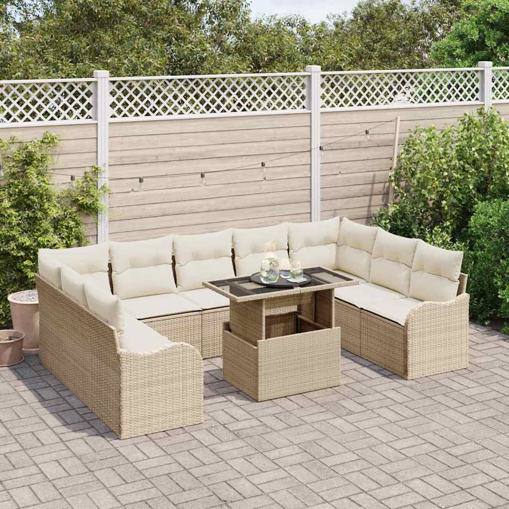 Garten-Sofa-Set 10 pcs Beige 100 x 55 x 73 cm Poly Rattan